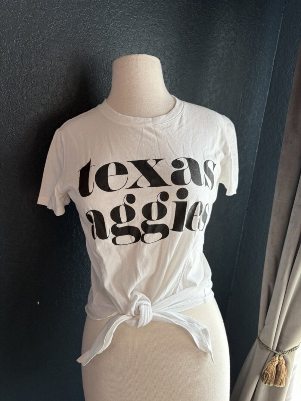 Texas A&M Aggies White Tie Front Crop Top Tee Sz S